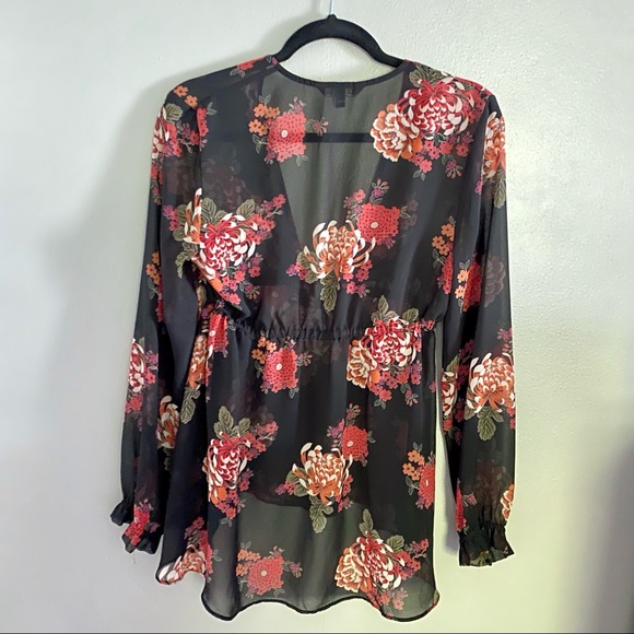 Black Floral V-Neck Blouse - Picture 4 of 5